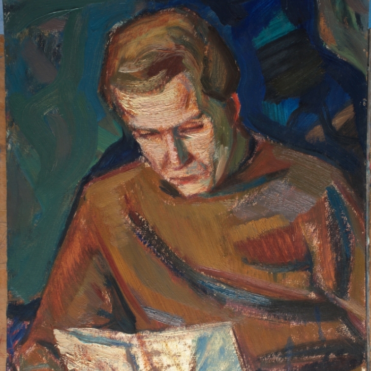 Portrait of a reading man by Raivo Korstnik