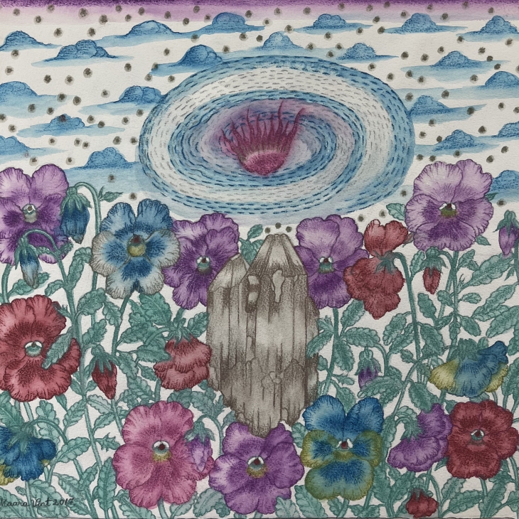 The Spirit of God in a whirlwind above the violets of the garden by Maara Vint