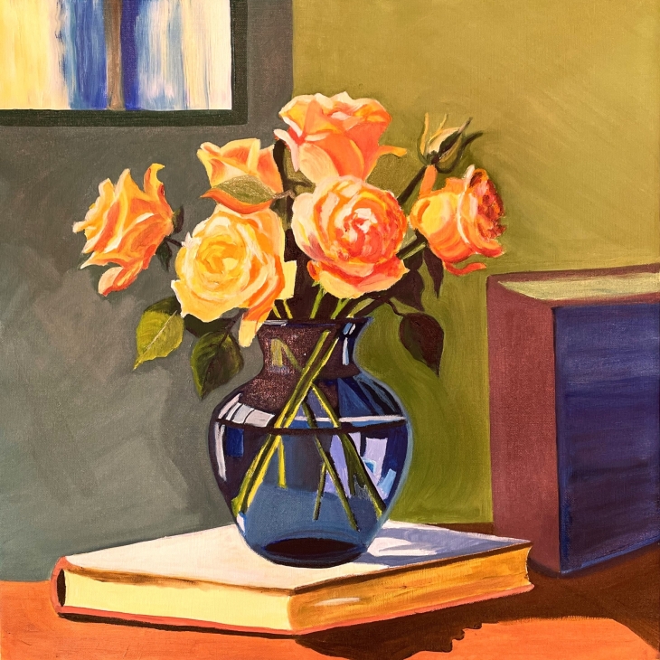 Roses in a blue vase by Hillar Ehaste