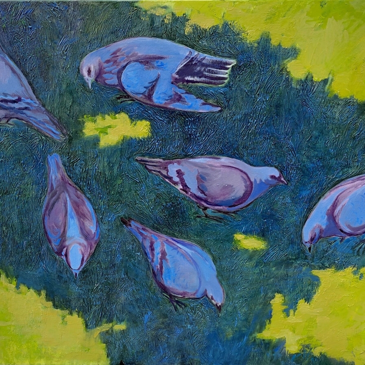 Pigeons in the shade of a tree by Tiina Kuus