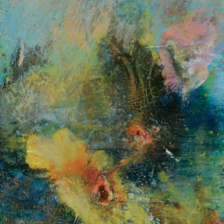 Hibiscus, hummingbird and buddha by Sven Saag